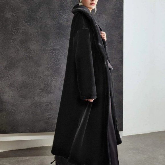 Black Preppy Womens Faux fur Coat - Picture 4 of 5